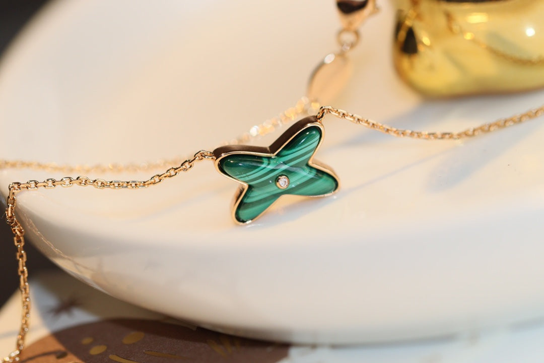 [Limara]JEUX MALACHITE 1 DIAMOND ROSE GOLD NECKLACE