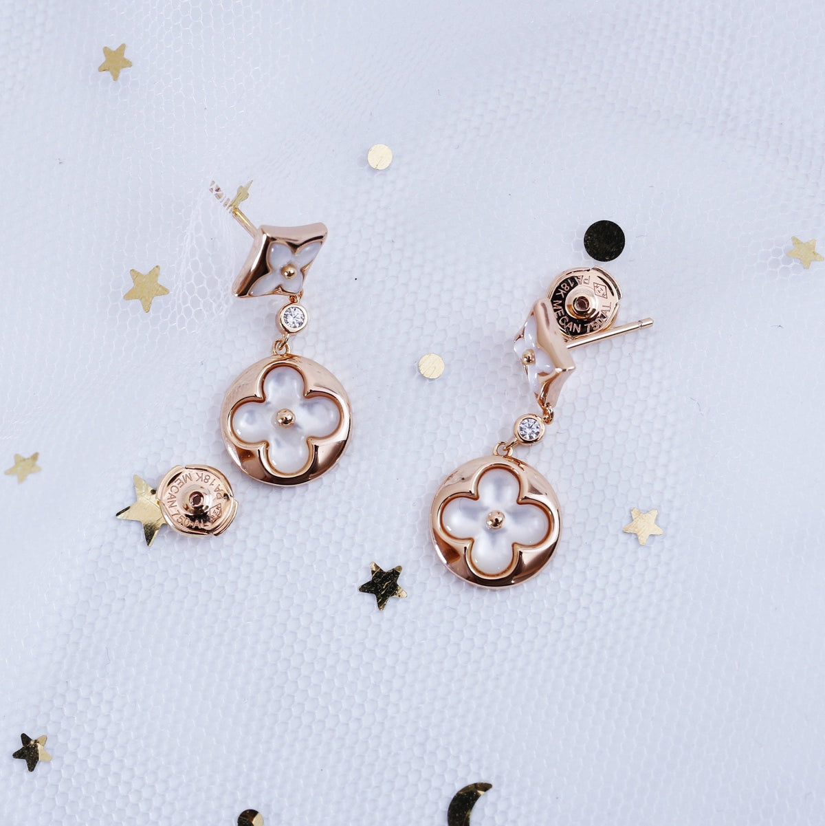 [Limara]STAR AND SUN ROSE GOLD MOP DROP EARRINGS