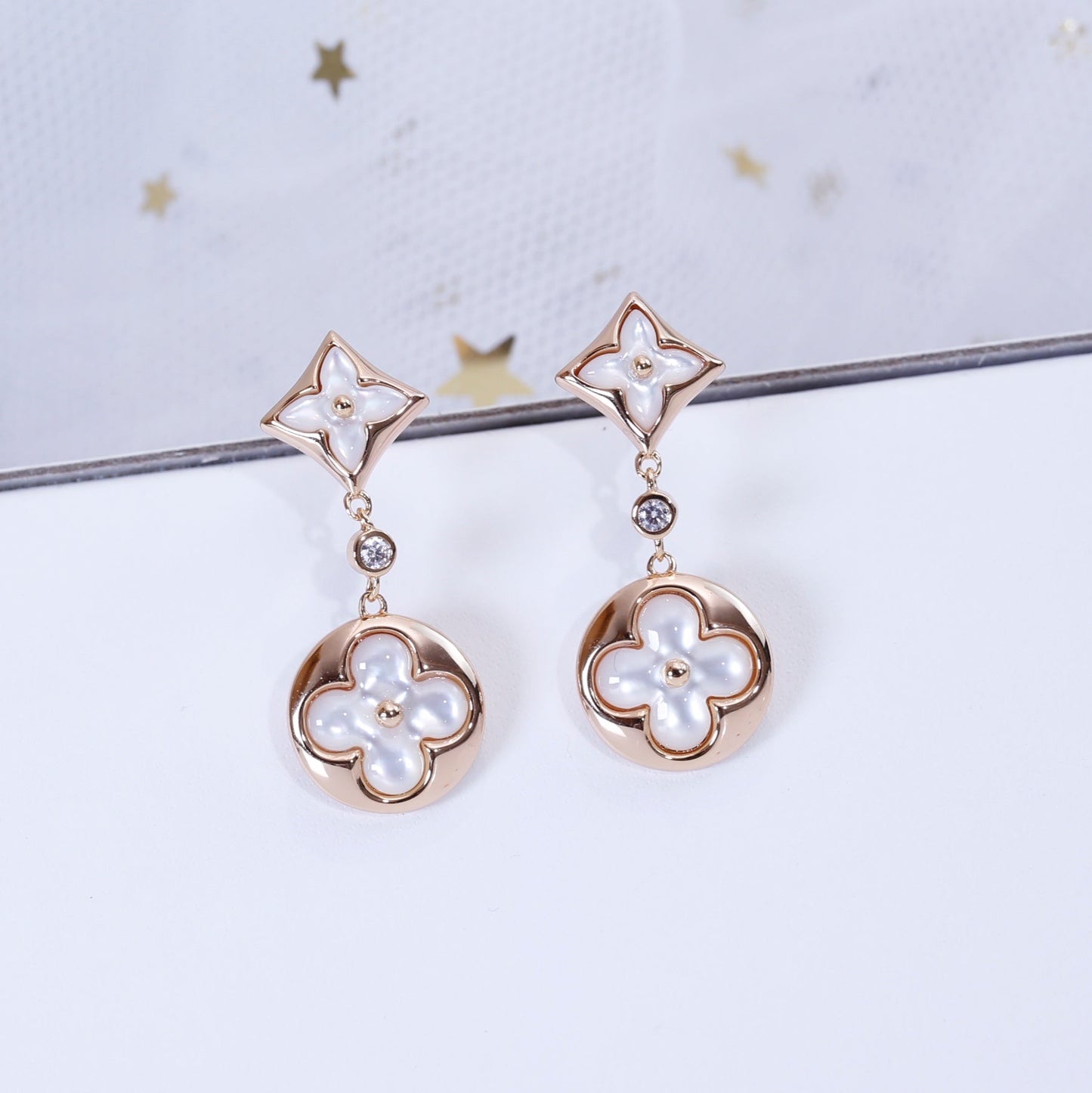 [Limara]STAR AND SUN ROSE GOLD MOP DROP EARRINGS