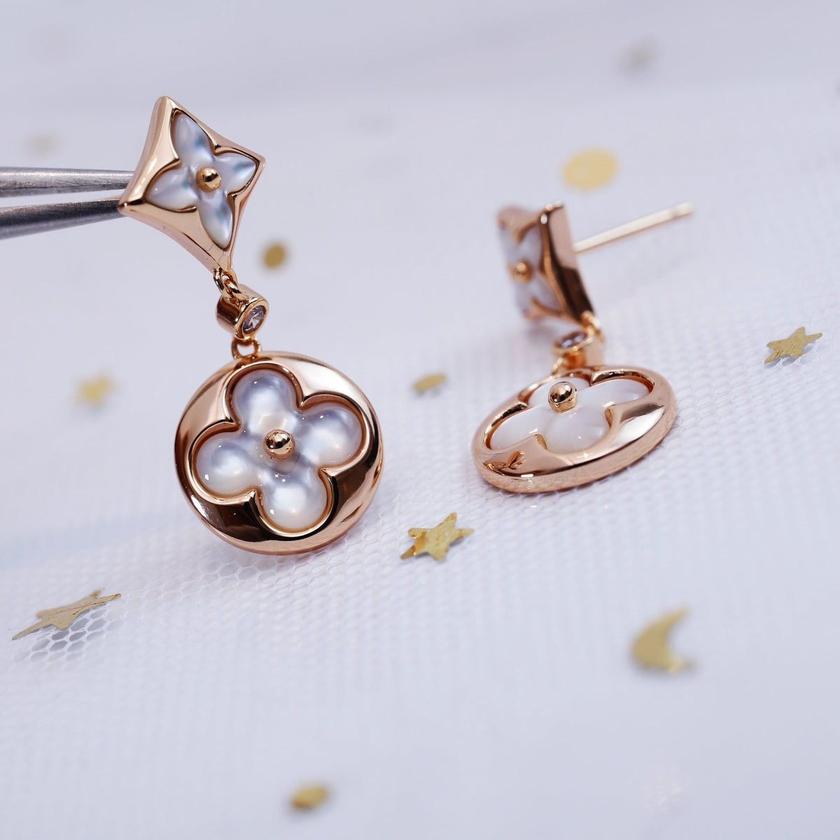 [Limara]STAR AND SUN ROSE GOLD MOP DROP EARRINGS