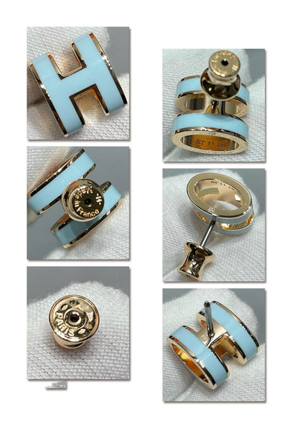 [Limara]POP H SKY BLUE STUD EARRINGS
