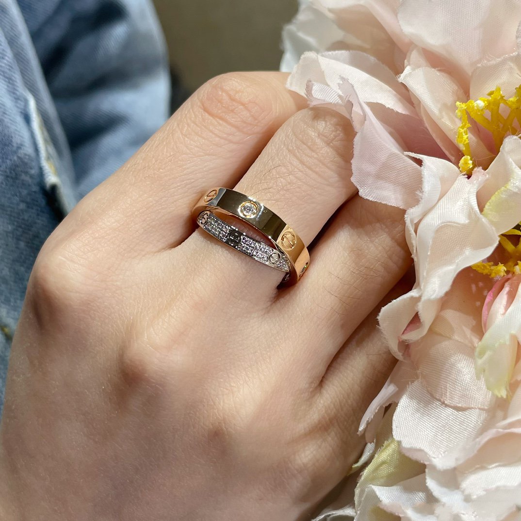 [Limara] LOVE PINK GOLD SILVER DIAMOND DOUBLE RING