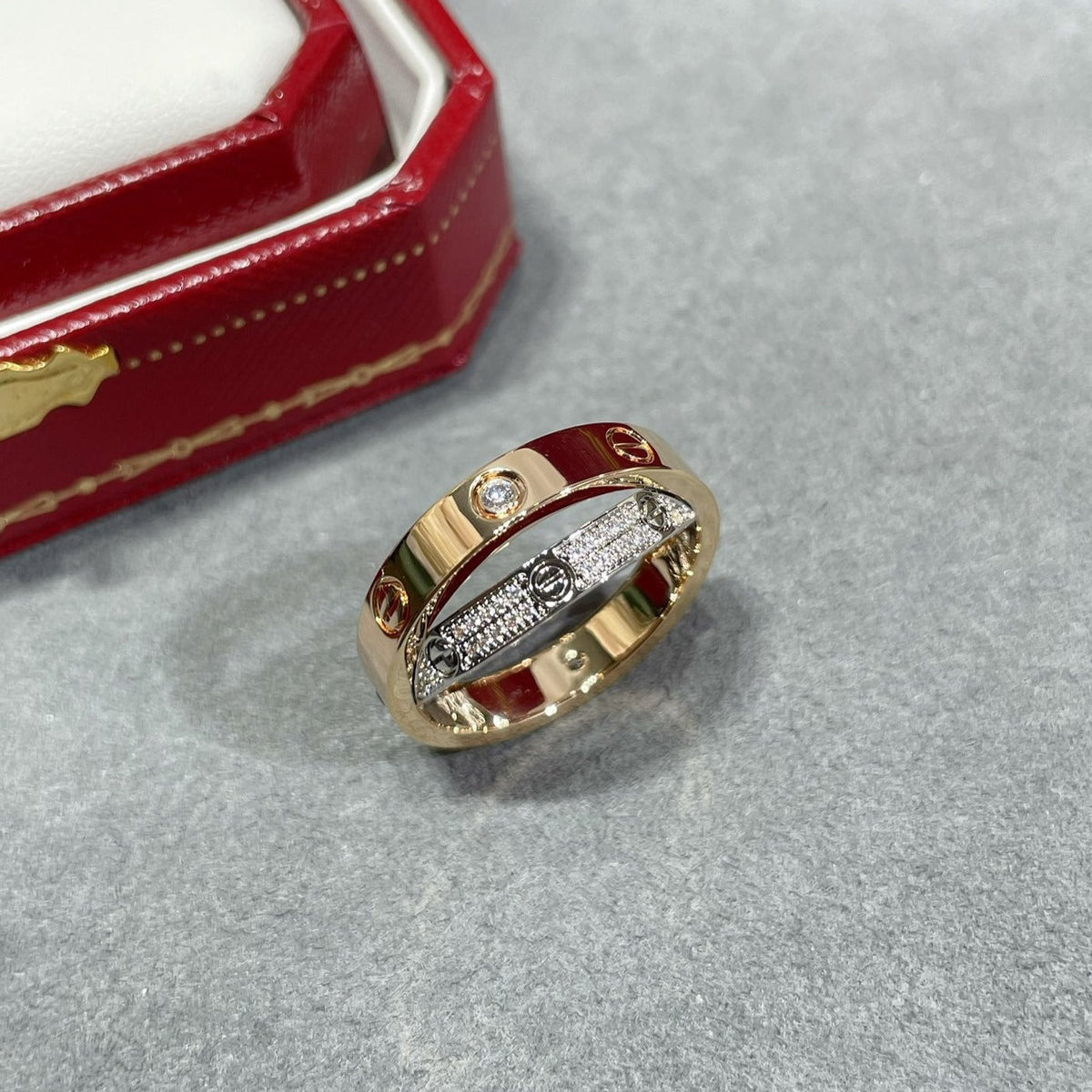 [Limara] LOVE PINK GOLD SILVER DIAMOND DOUBLE RING