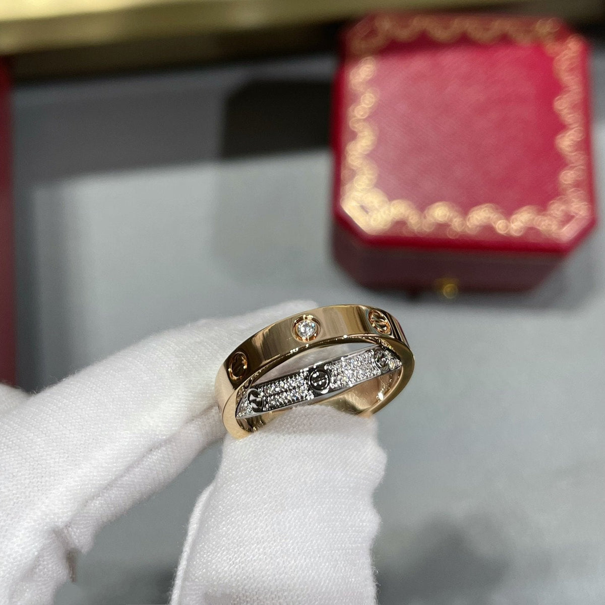 [Limara] LOVE PINK GOLD SILVER DIAMOND DOUBLE RING