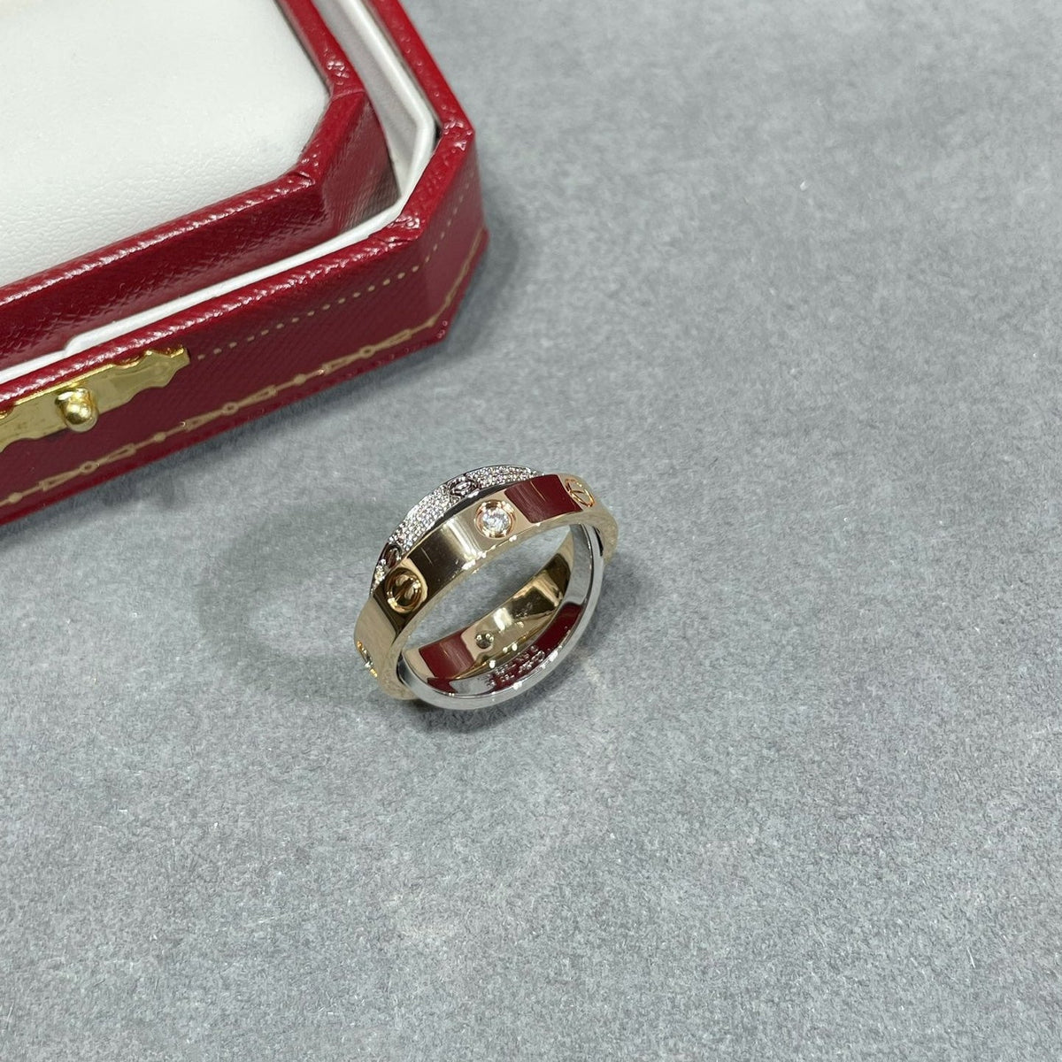 [Limara] LOVE PINK GOLD SILVER DIAMOND DOUBLE RING