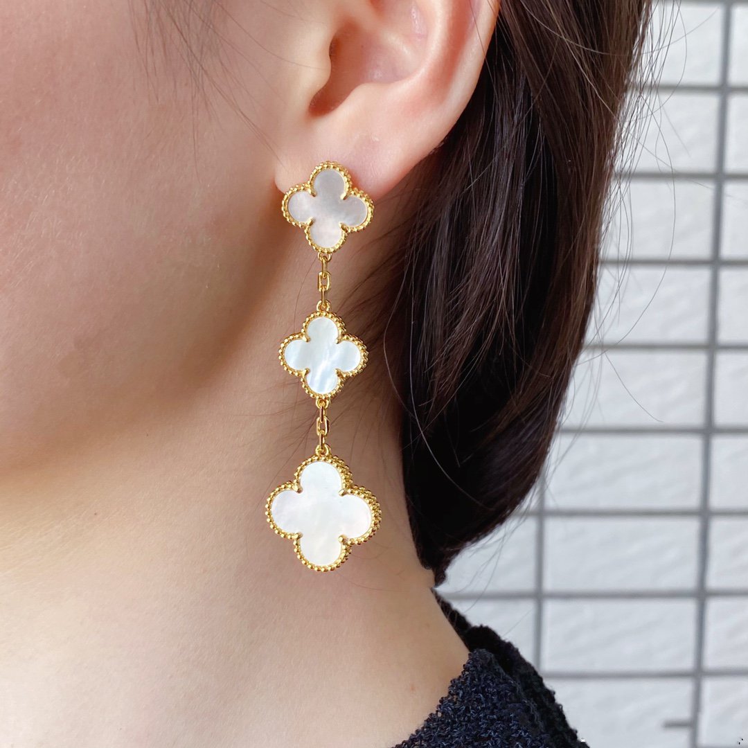 [Limara]CLOVER MOP 3 MOTIFS GOLD EARRINGS