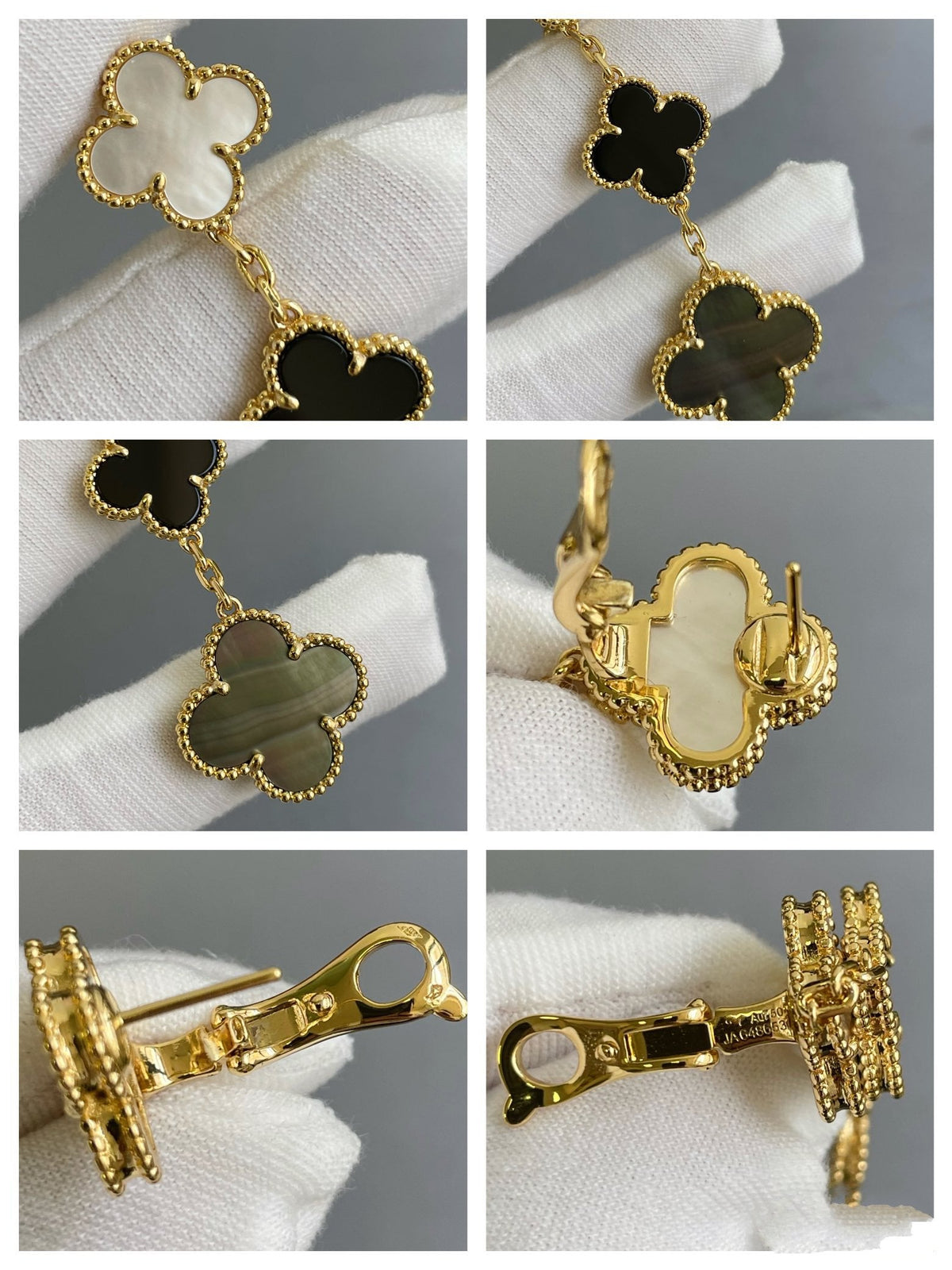 [Limara]CLOVER 3 MOTIF MOP ONYX DARK MOP PINK GOLD EARRINGS