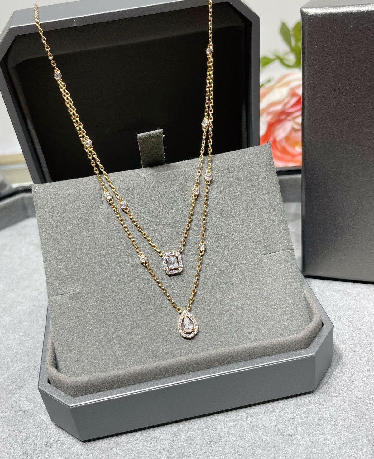 [Limara]MY TWIN 2 ROW DIAMOND NECKLACE