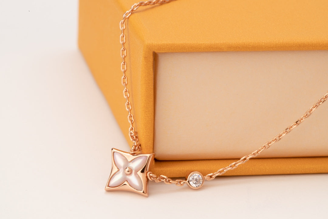[Limara]STAR PINK MOP 1 DIAMOND ROSE GOLD NECKLACE