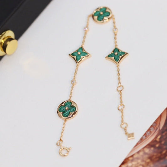 [Limara]STAR AND SUN 4 MOTIF ROSE GOLD MALACHITE BRACELET