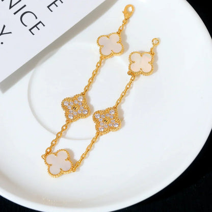 [Limara]LUCKY CLOVER 5-MOTIF BRACELET - WHITE MOTHER-OF-PEARL COLLECTION