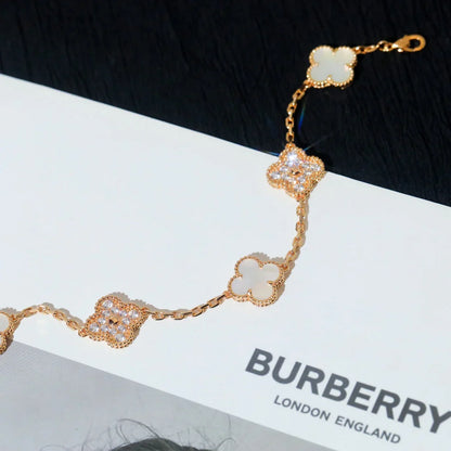 [Limara]LUCKY CLOVER 5-MOTIF BRACELET - WHITE MOTHER-OF-PEARL COLLECTION