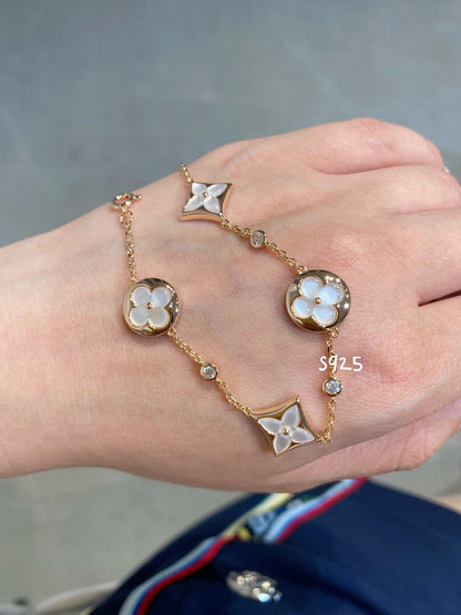 [Limara]STAR AND SUN 4 MOTIF WHITE MOP ROSE GOLD BRACELET