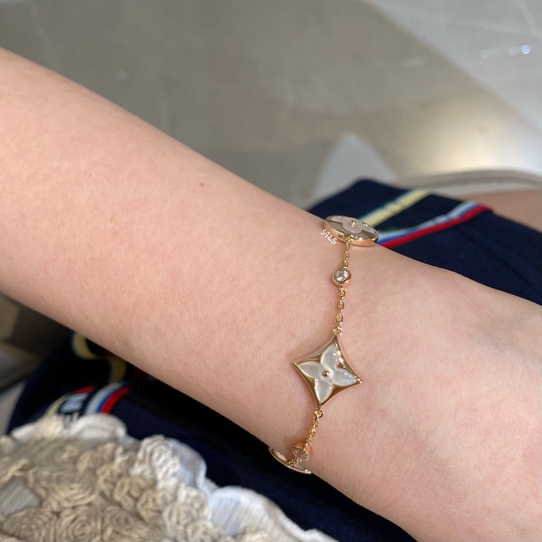 [Limara]STAR AND SUN 4 MOTIF WHITE MOP ROSE GOLD BRACELET