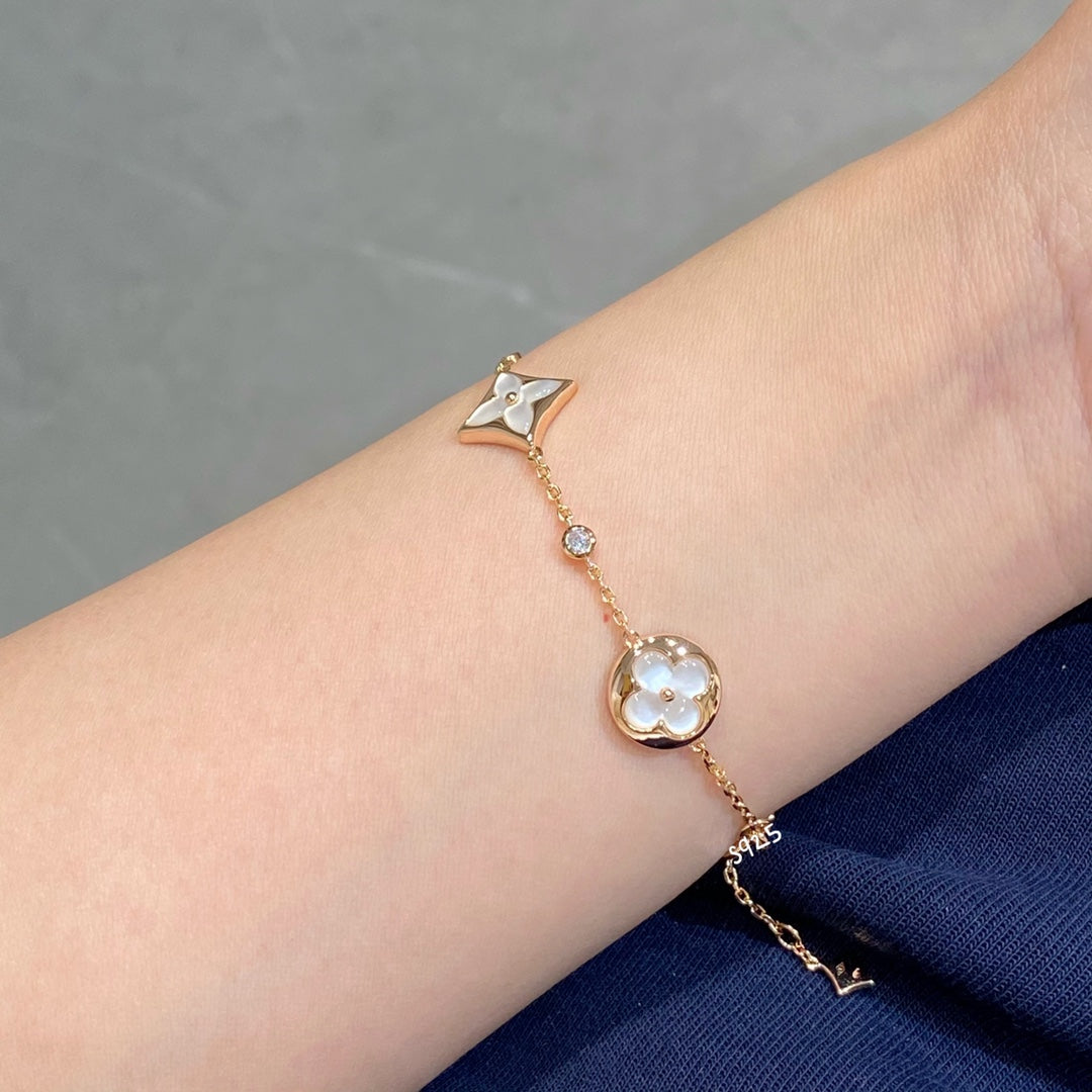 [Limara]STAR AND SUN 4 MOTIF WHITE MOP ROSE GOLD BRACELET