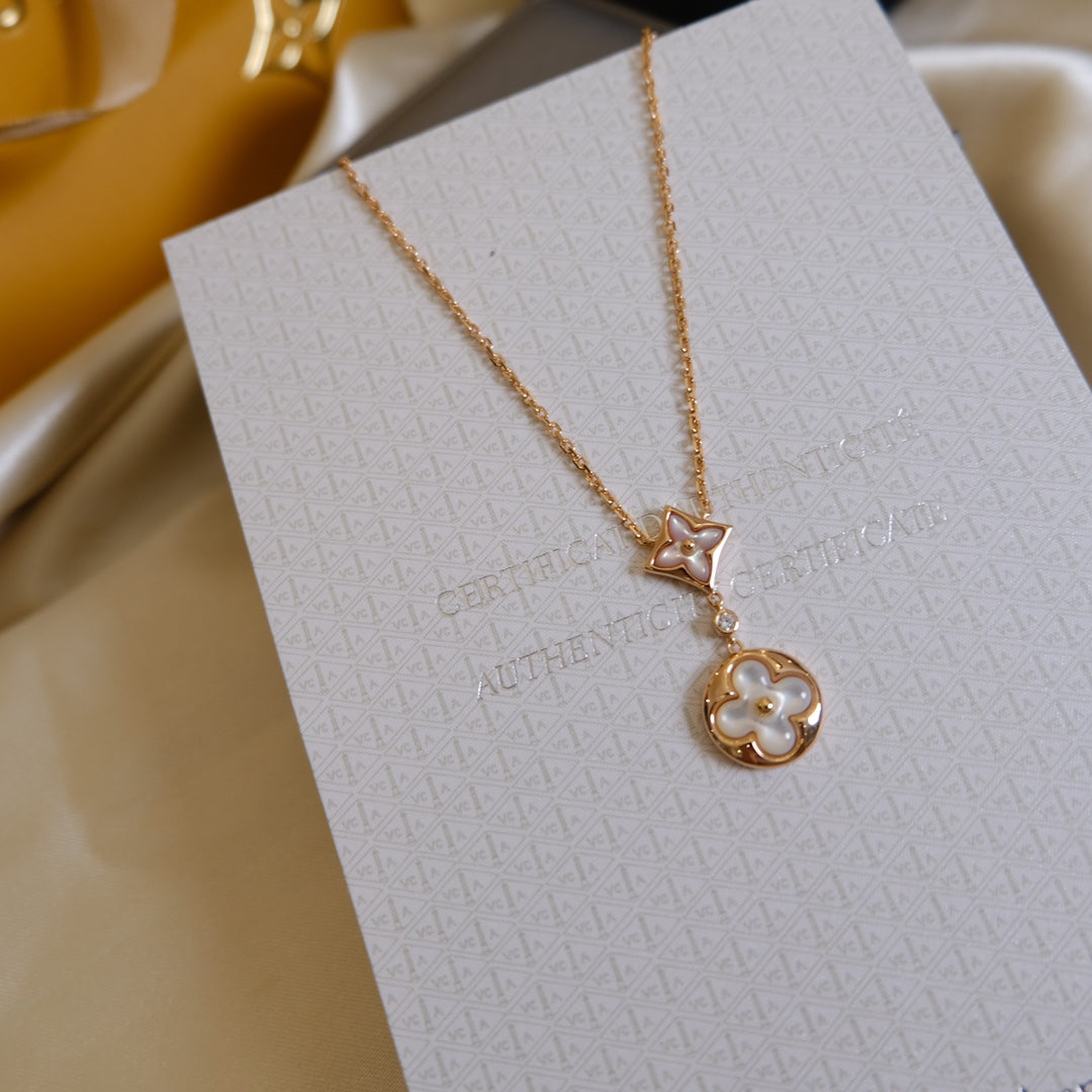 [Limara]STAR AND SUN WHITE MOP 2 MOTIF ROSE GOLD NECKLACE