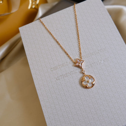 [Limara]STAR AND SUN WHITE MOP 2 MOTIF ROSE GOLD NECKLACE