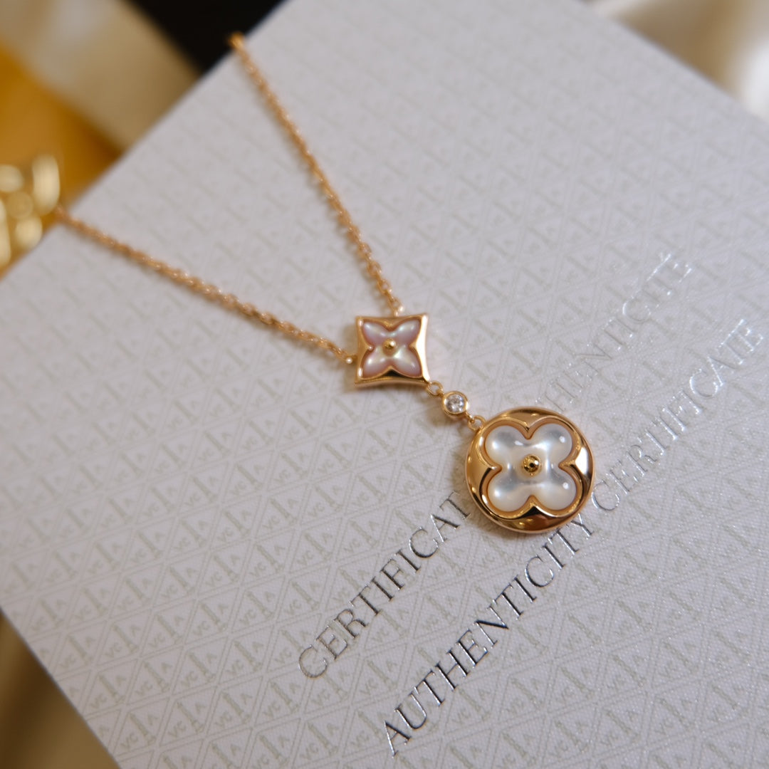 [Limara]STAR AND SUN WHITE MOP 2 MOTIF ROSE GOLD NECKLACE