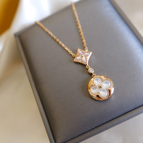 [Limara]STAR AND SUN WHITE MOP 2 MOTIF ROSE GOLD NECKLACE