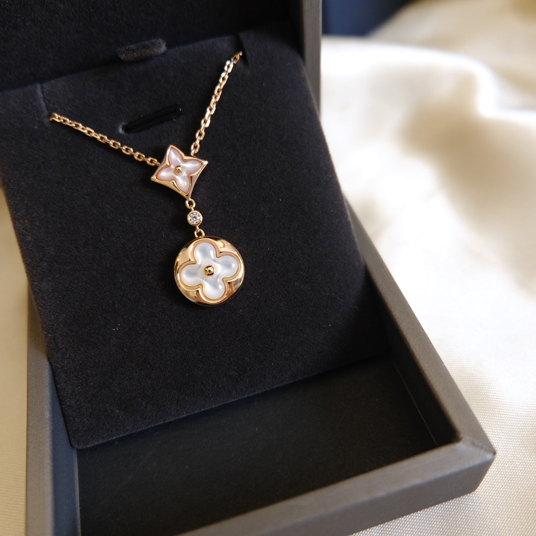 [Limara]STAR AND SUN WHITE MOP 2 MOTIF ROSE GOLD NECKLACE