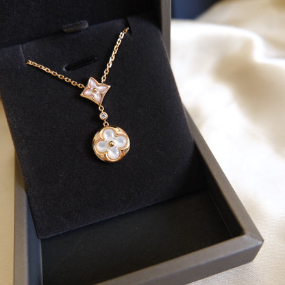 [Limara]STAR AND SUN WHITE MOP 2 MOTIF ROSE GOLD NECKLACE