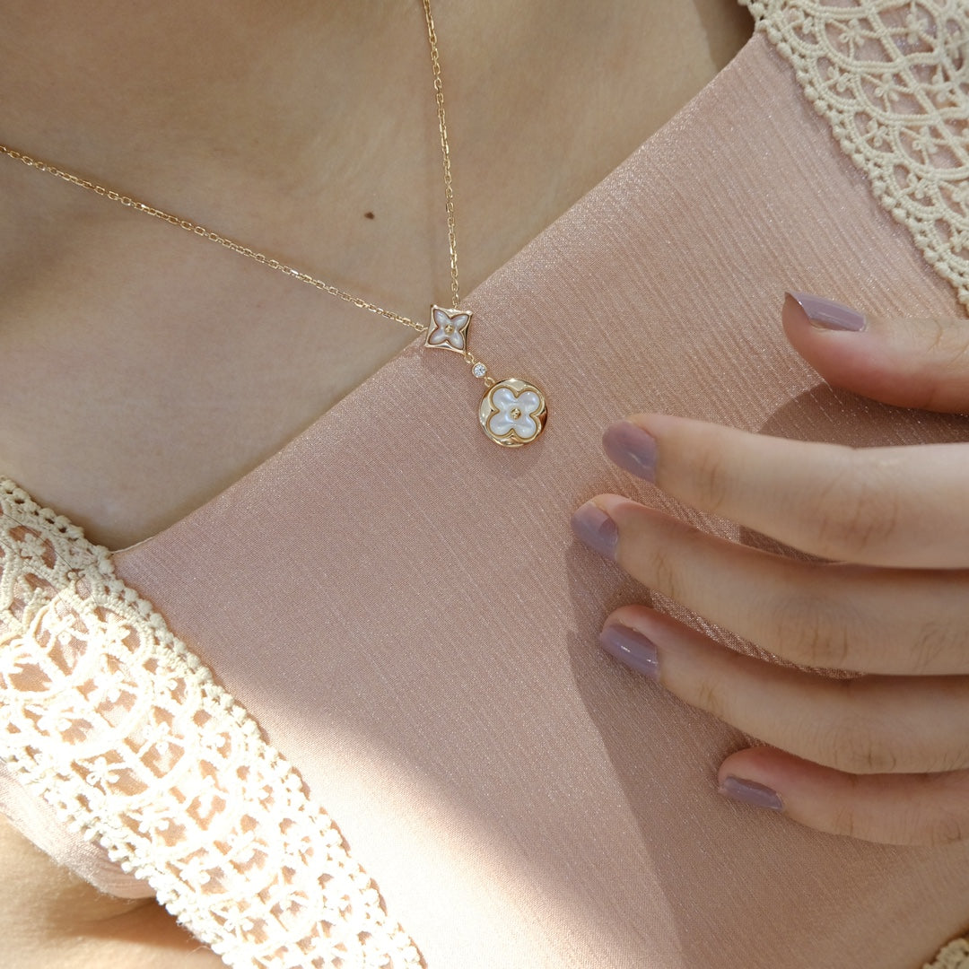 [Limara]STAR AND SUN WHITE MOP 2 MOTIF ROSE GOLD NECKLACE