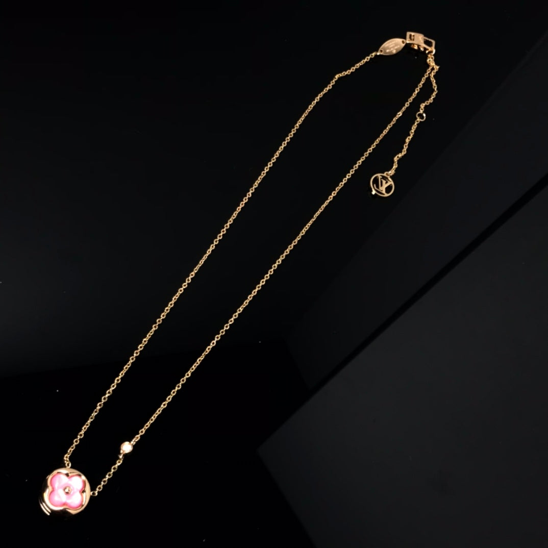 [Limara]COLOR BLOSSOM PINK MOP SUN GOLD NECKLACE