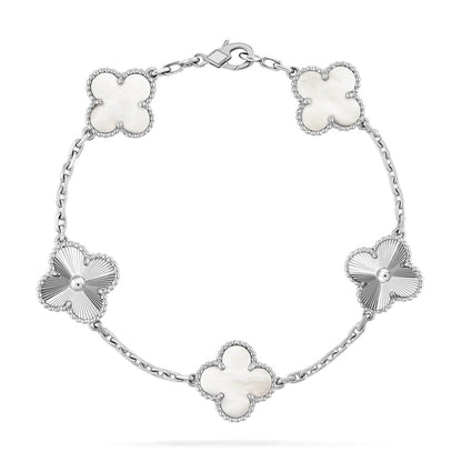 [Limara]LUCKY CLOVER 5-MOTIF BRACELET - WHITE MOTHER-OF-PEARL COLLECTION