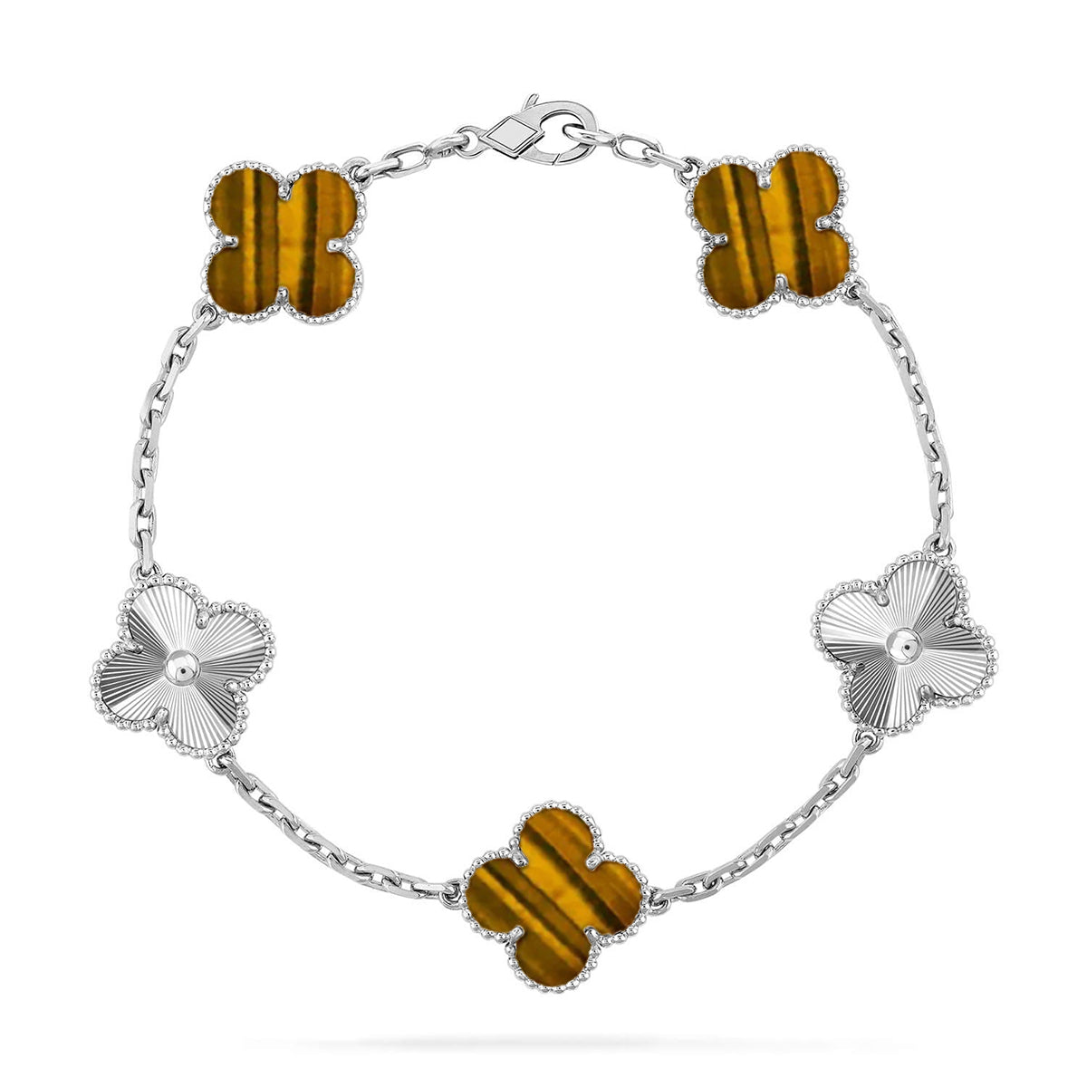[Limara]LUCKY CLOVER 5-MOTIF BRACELET -  TIGER’S EYE COLLECTION