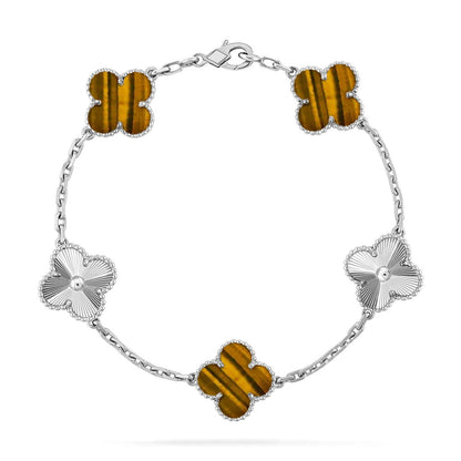 [Limara]LUCKY CLOVER 5-MOTIF BRACELET -  TIGER’S EYE COLLECTION