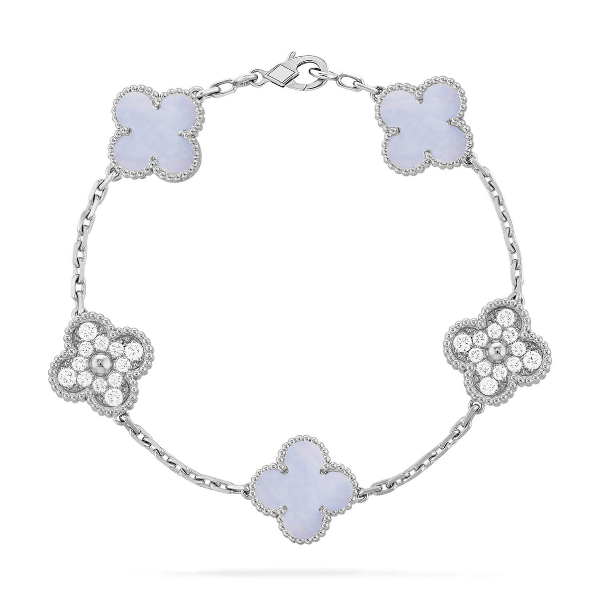 [Limara]LUCKY CLOVER 5-MOTIF BRACELET - PURPLE CHALCEDONY COLLECTION