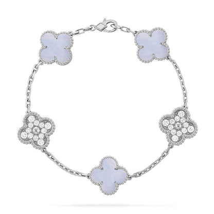 [Limara]LUCKY CLOVER 5-MOTIF BRACELET - PURPLE CHALCEDONY COLLECTION
