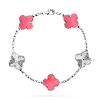 [Limara]LUCKY CLOVER 5-MOTIF BRACELET - PINK MOTHER-OF-PEARL COLLECTION