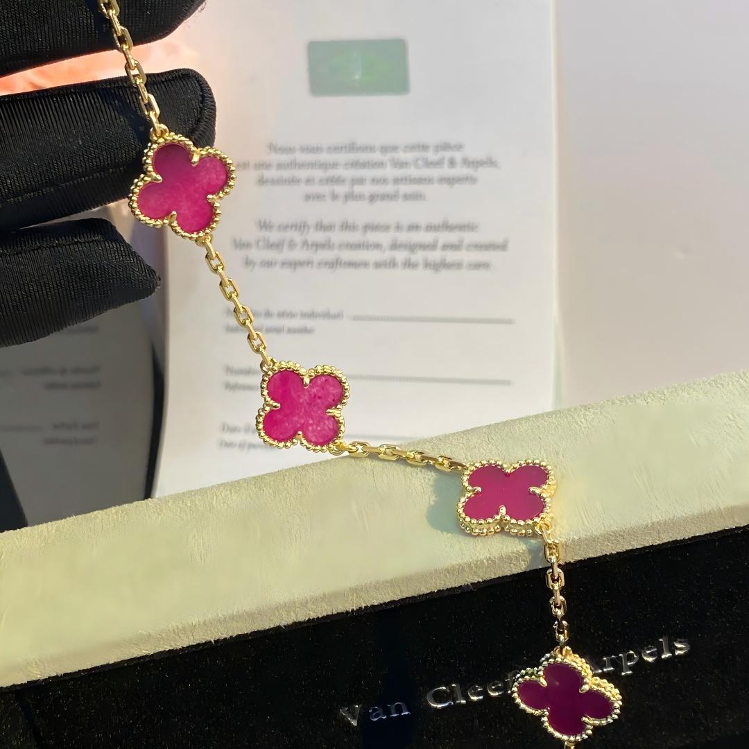 [Limara]NEW CLOVER 5 MOTIFS PINK ENAMEL BRACELET