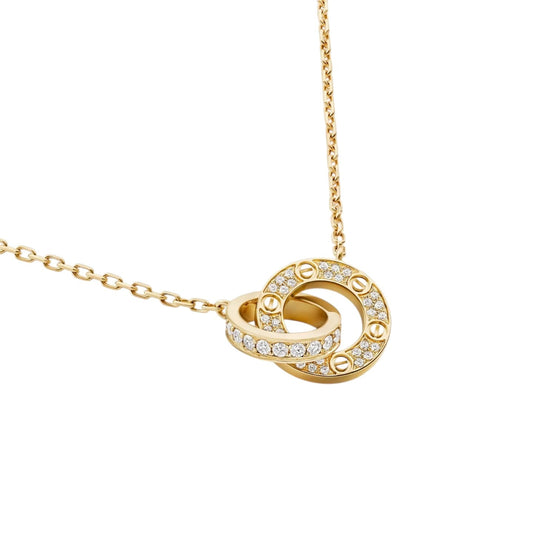 [Limara]LOVE DOUBLE-RING PENDANT FULL-PAVÉ NECKLACE