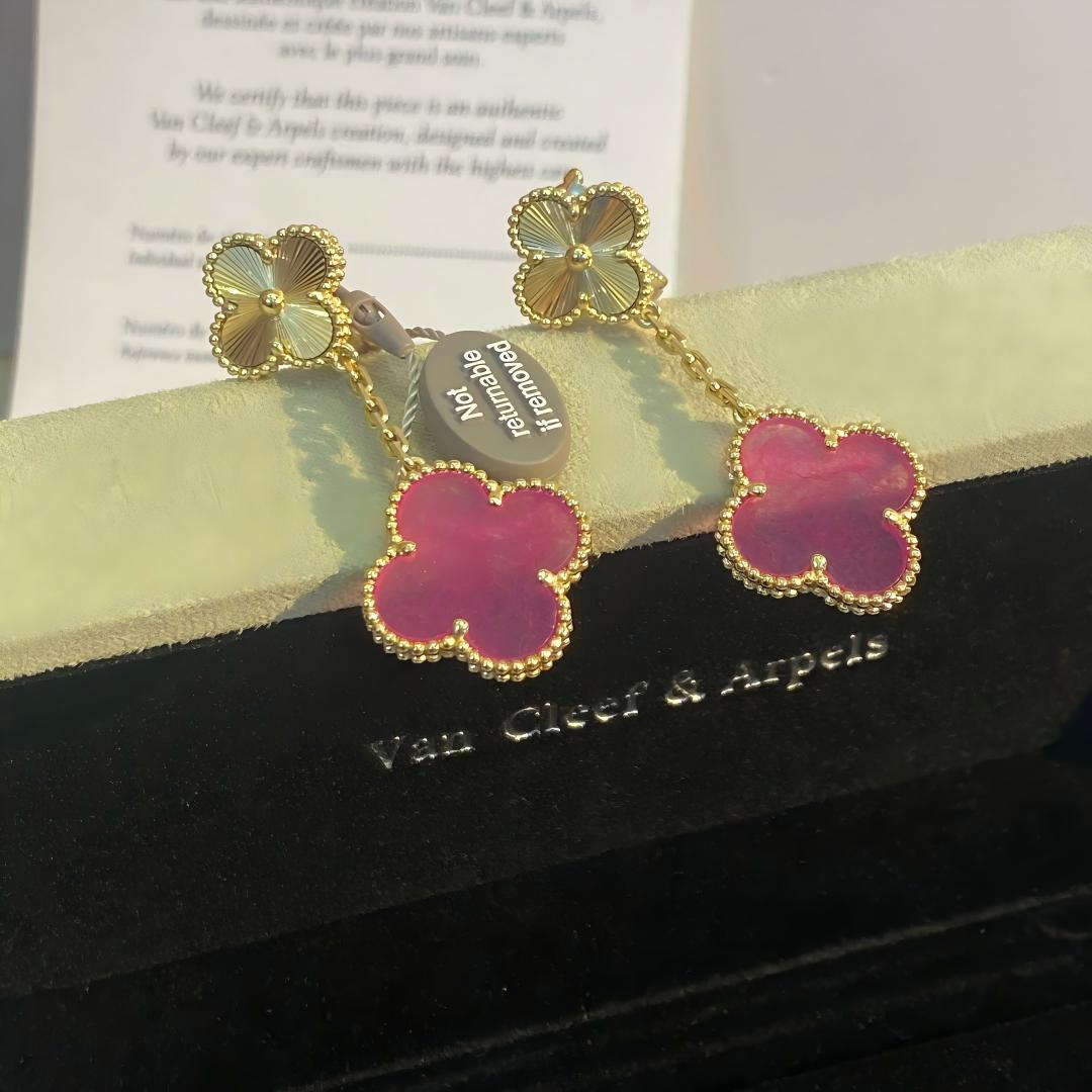 [Limara]NEW CLOVER 2 MOTIF PINK ENAMEL EARRINGS