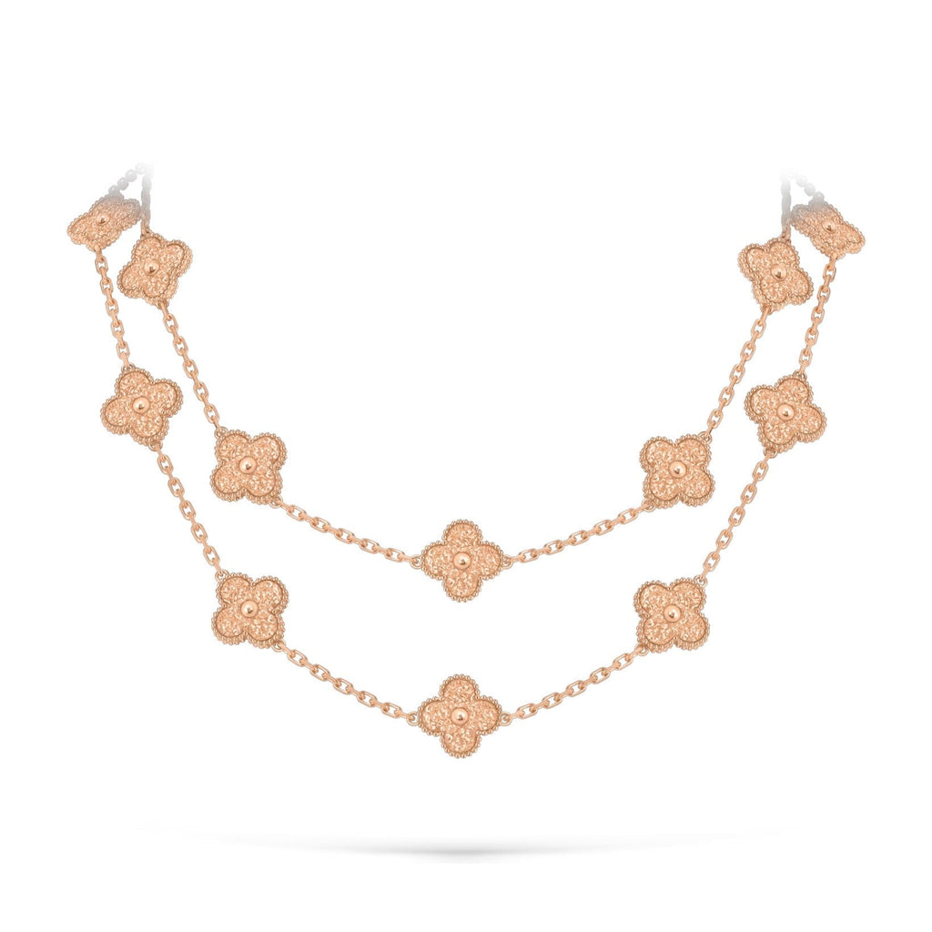 [Limara]CLASSIC 20-MOTIF LUCKY CLOVER LONG NECKLACE ROSE GOLD COLLECTION