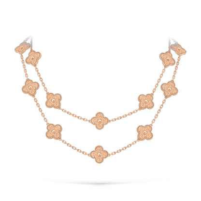 [Limara]CLASSIC 20-MOTIF LUCKY CLOVER LONG NECKLACE ROSE GOLD COLLECTION