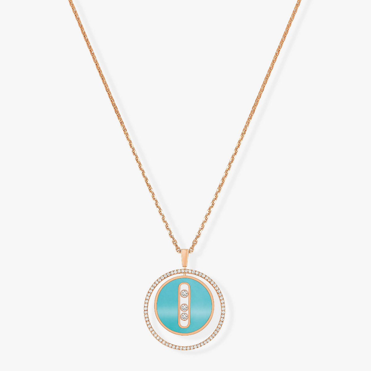 [Limara]LUCKY MOVE 3 DIAMONDS TURQUOISE PINK GOLD DIAMOND NECKLACE