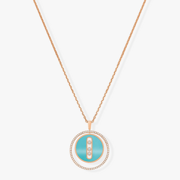 [Limara]LUCKY MOVE 3 DIAMONDS TURQUOISE PINK GOLD DIAMOND NECKLACE
