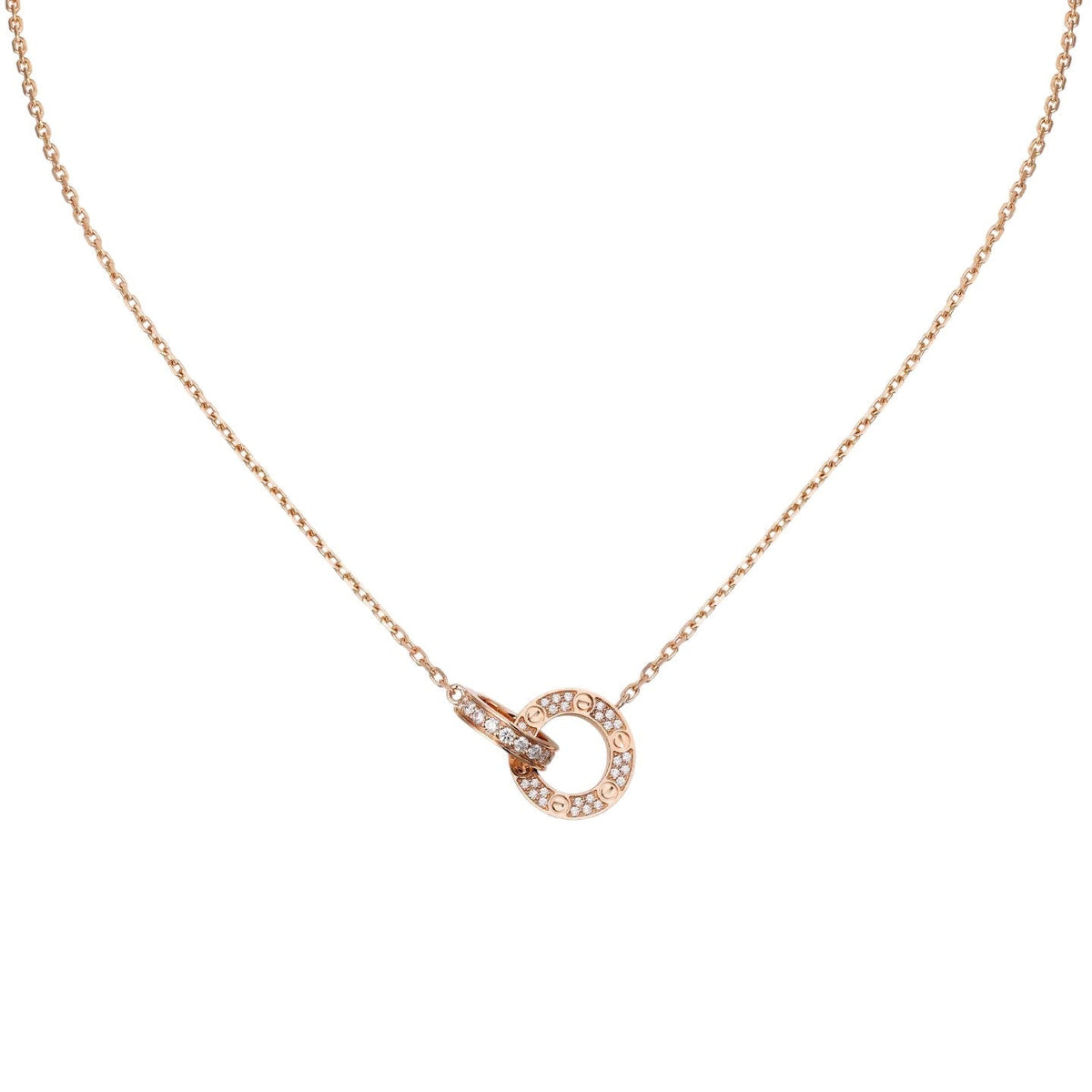 [Limara]LOVE DOUBLE-RING PENDANT FULL-PAVÉ NECKLACE