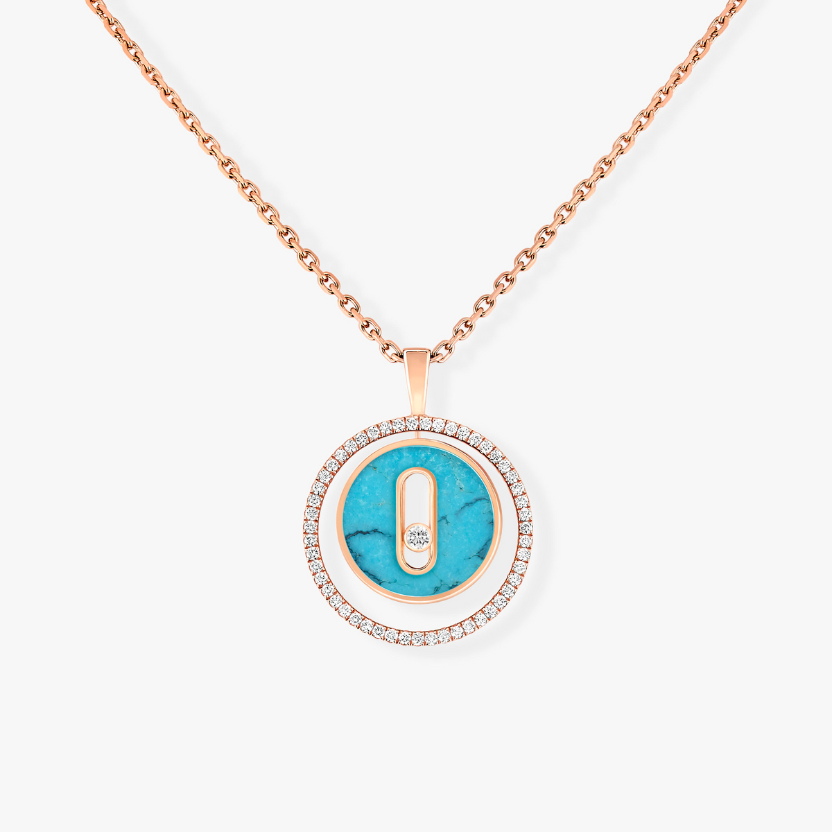[Limara]LUCKY MOVE 1 DIAMOND TURQUOISE PINK GOLD DIAMOND NECKLACE
