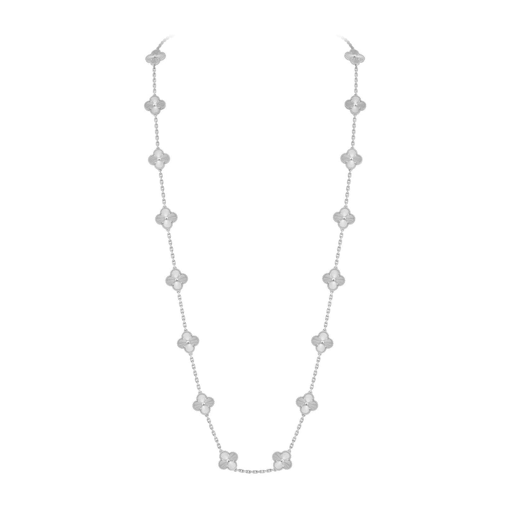 [Limara]CLASSIC 20-MOTIF LUCKY CLOVER LONG NECKLACE WHITE GOLD COLLECTION