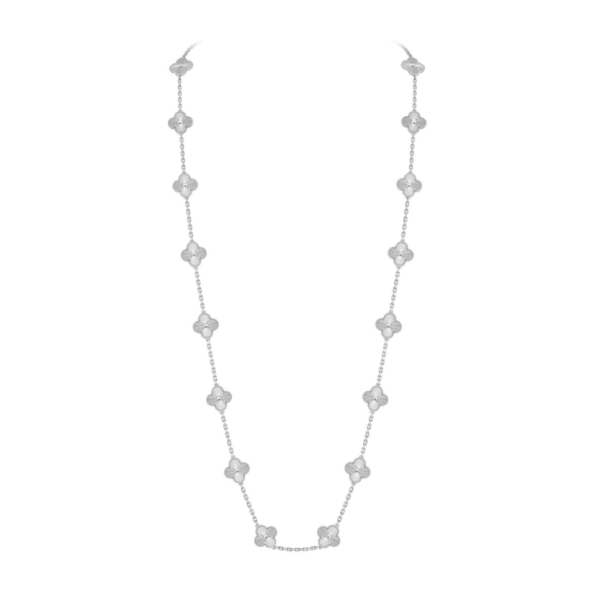 [Limara]CLASSIC 20-MOTIF LUCKY CLOVER LONG NECKLACE WHITE GOLD COLLECTION