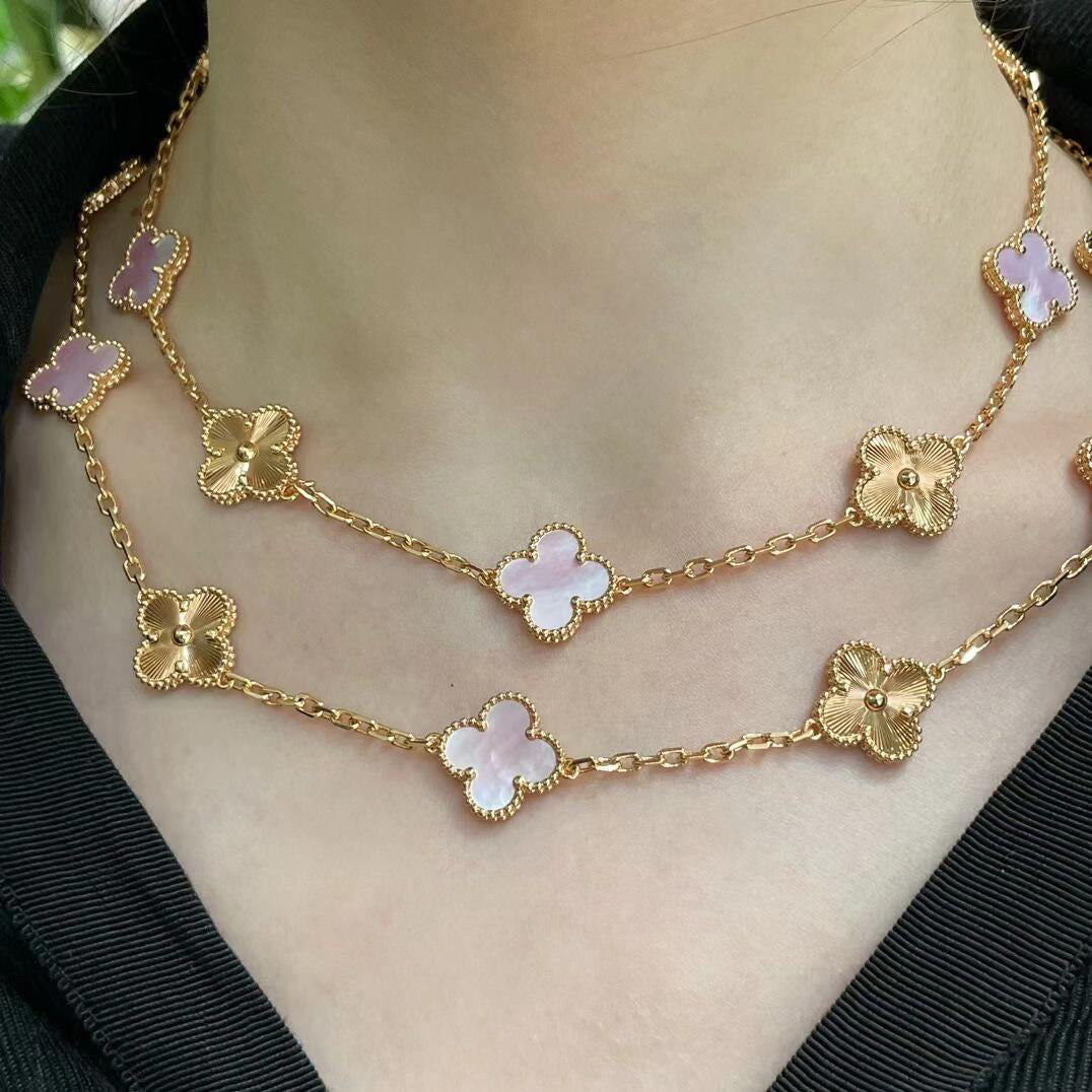[Limara]CLOVER 20 MOTIFS LASER PINK MOP NECKLACE