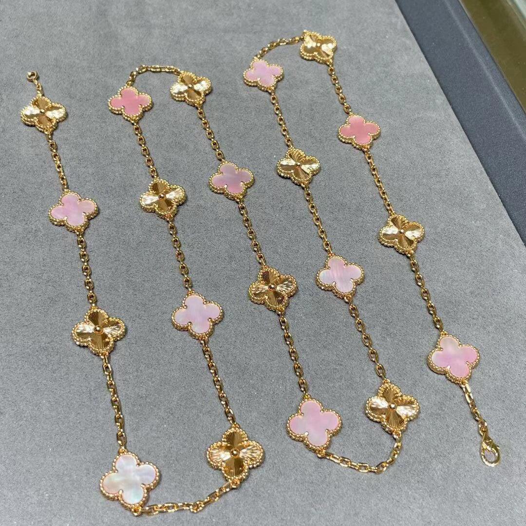 [Limara]CLOVER 20 MOTIFS LASER PINK MOP NECKLACE