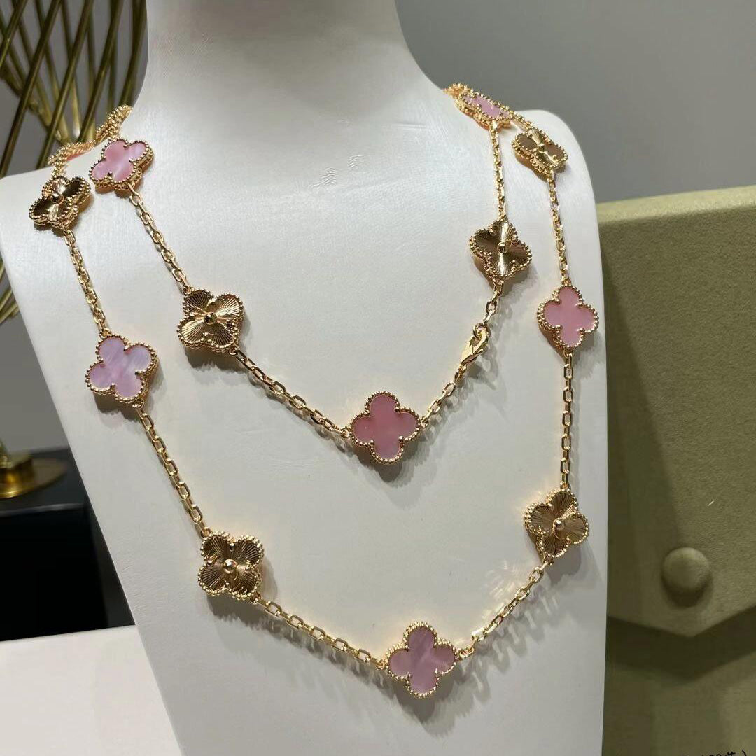 [Limara]CLOVER 20 MOTIFS LASER PINK MOP NECKLACE