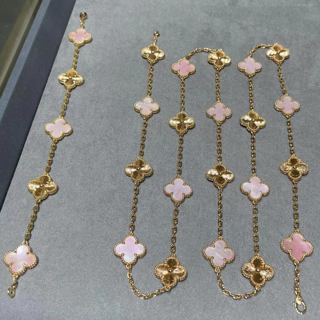 [Limara]CLOVER 20 MOTIFS LASER PINK MOP NECKLACE