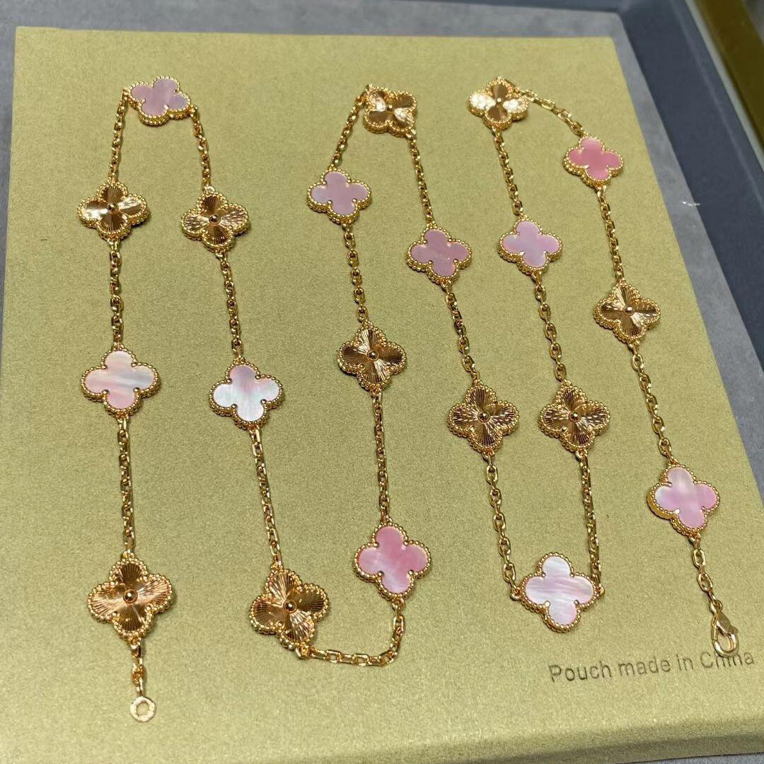 [Limara]CLOVER 20 MOTIFS LASER PINK MOP NECKLACE