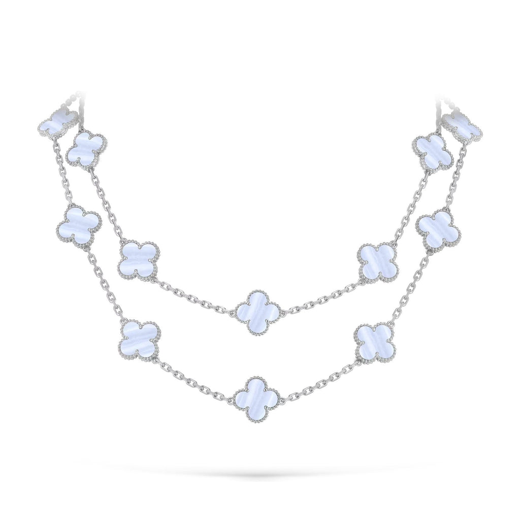 [Limara]CLASSIC 20-MOTIF LUCKY CLOVER LONG NECKLACE WHITE GOLD COLLECTION